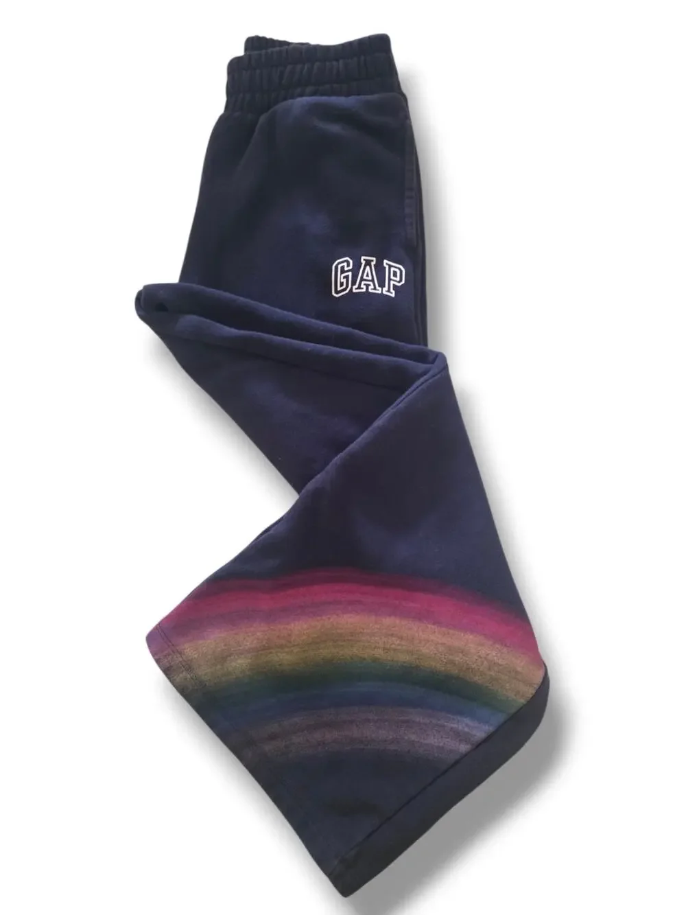 Gap Kids Girls 12 Navy Rainbow Graphic Wide Leg Fleece Sweatpant Lounge